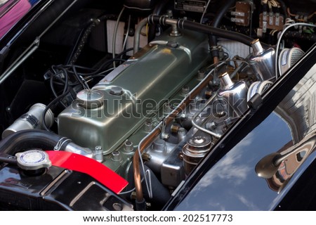 SLOVAKIA, RUZOMBEROK - DECEMBER 14 2012: Engine of an old car during car exhibition