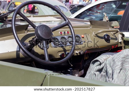 SLOVAKIA, RUZOMBEROK - DECEMBER 14 2012: War veteran car during car exhibition