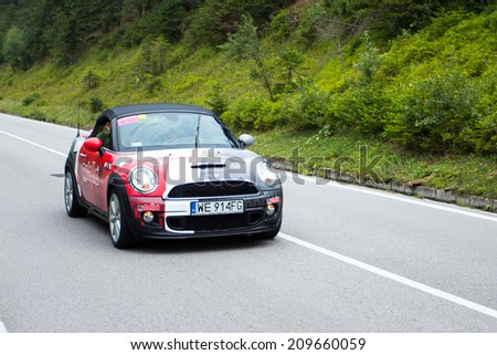 HUTY, SLOVAKIA - AUGUST 07, 2014: Nutella mascot of professional cycling tour car