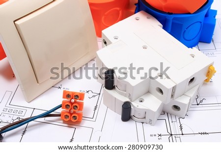 Components for use in electrical installations and electrical diagrams, accessories for engineering work, energy concept