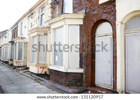 Boarded up terraced houses in Liverpool