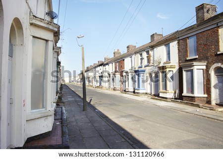 Boarded up terraced houses in Liverpool