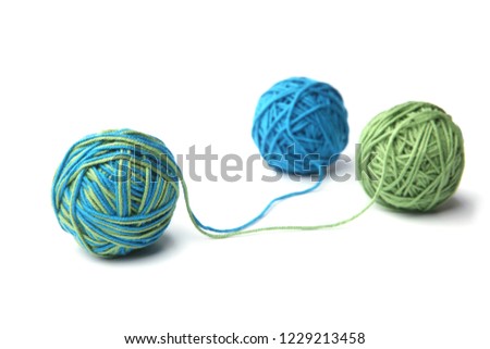 Colorful cotton thread ball from two color green and blue thread isolated on white background. Different color green and blue thread mix.
 Stock foto © 