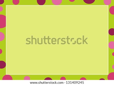 Abstract Luxury Light Green Background with A Lemon Green Frame Border and Multi Shade Pink Round Bubble, Copy Space for Text Decorated