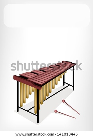 Music Instrument, An Illustration of Vintage Two Marimba and Two Beater with White Label for Copy Space and Text Decorated