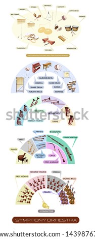 Illustration Collection of Different Sections of Musical Instrument for Symphony Orchestra Layout Diagram