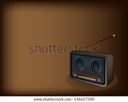 An Illustration of A Vintage or Retro Revival Radio on Beautiful Brown Background with Copy Space for Text Decorated