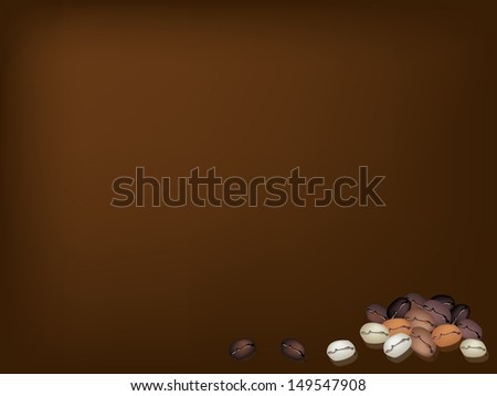 Coffee Time, An Illustration Various Colors of Roasted Coffee Beans Stack on Dark Brown Background with Copy Space for Text Decorated