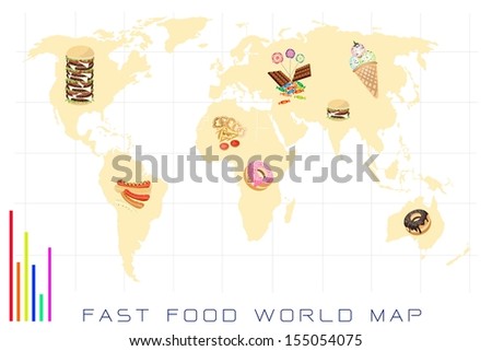 Food Benefit, Detailed Illustration of A Map of Fast Food and Sweet Food Production and Distribution On A Global Scale