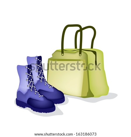 A Luggage or Travel Bag with Fashionable Woman Ankle Boot Isolated on White Background, Preparing to Travel Abroad.