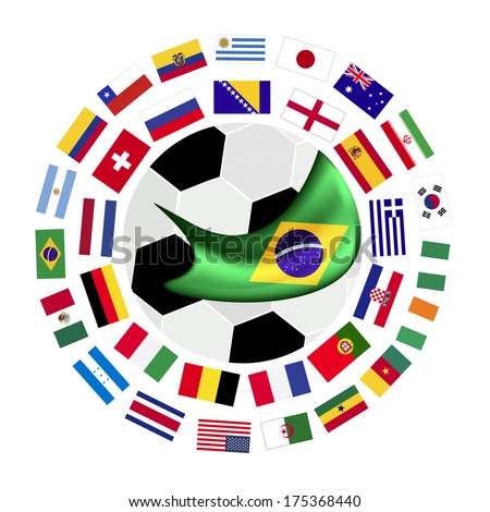 An Illustration of Brazil Flags on A Soccer Ball or Football of Brazil Championship , Isolated on A White Background.