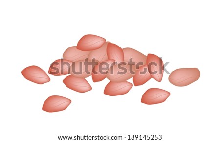 A Stack of Dried Peanuts with Shells on A White Background, Good Source of Dietary Fiber, Vitamins and Minerals. 