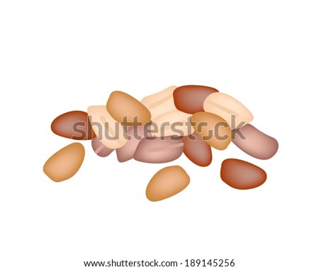 A Stack of Whole and Half Dried Peanuts on A White Background, Good Source of Dietary Fiber, Vitamins and Minerals. 