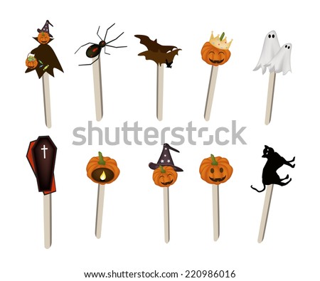 illustration collection of halloween evils and halloween items on wooden sticks for halloween celebration - Halloween Items illustration collection of halloween evils and halloween items on wooden sticks for halloween celebration - Halloween Items
