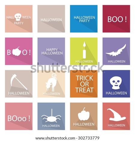 Holidays And Celebrations, Illustration Set of 16 Happy Halloween Icons for Halloween Celebration.