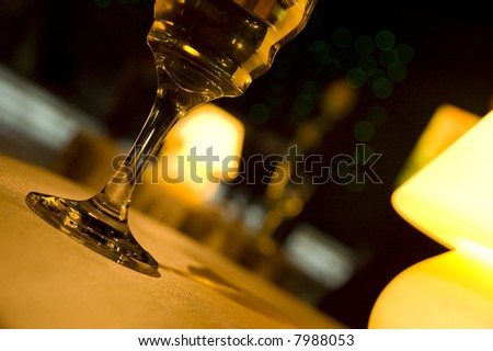 Romantic evening in restaurant with white wine and lamp - Happy New Year