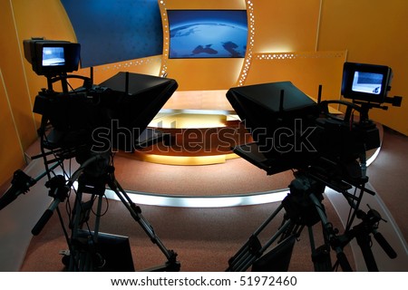 TV studio with camera and lights - Prepared for the production and shooting