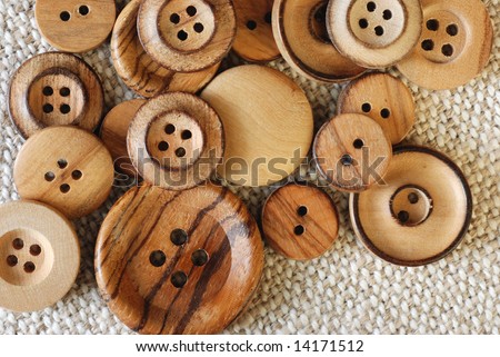 Vintage Wooden Buttons On Handwoven Cotton Fabric. Natural Side ...