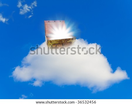 chest with treasure at cloud against the blue sky