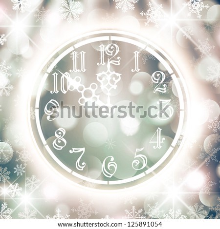 New Year Watch Over Bright Background With Snowflakes and Stars