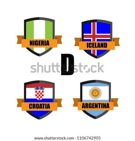 Set of Football Badge vector Designed illustration. Soccer tournament 2018 Group D with Word Nigeria,Iceland,Croatia,Argentina.