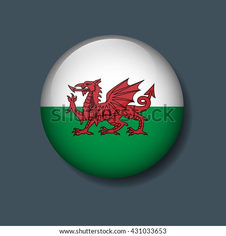 Wales Flag on Button, Logo Euro 2016 Soccer, Football team concept 