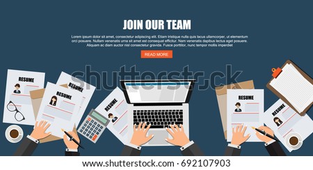 Human resource or HR management info graphic element and background. recruitment process.Flat designed vector illustration.