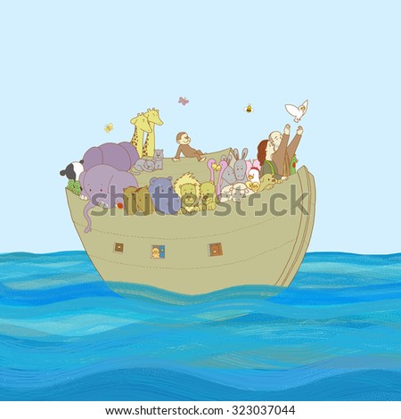 Noah In The Ark, Surrounded By Wife And Animals, Sending Out Dove After ...