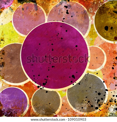 Grunge circles on grunge background with stains