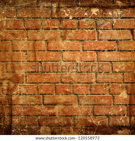 Red brick wall background with black and red stains