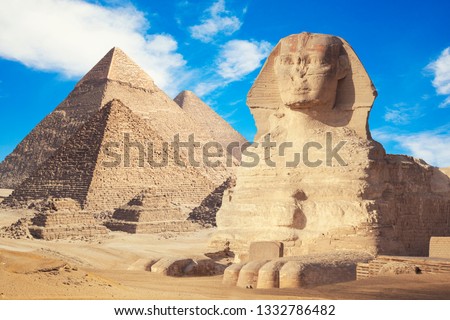 Similar – Foto Bild Die altägyptische Pyramide von Chephren Gizeh und der Großen Sphinx.