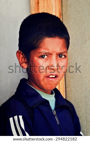 LEH, INDIA. JUNE 15, 2012 : The Indian young boy at Hunder village in state of Jammu and Kashmir near India-Pakistan border , North of India