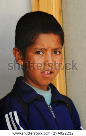 LEH, INDIA. JUNE 15, 2012 : The Indian young boy at Hunder village in state of Jammu and Kashmir near India-Pakistan border , North of India