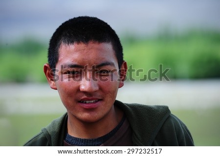 LEH, INDIA, JUNE 13, 2012 : Young unidentified student descendant of Tibetan in Leh.  North of India