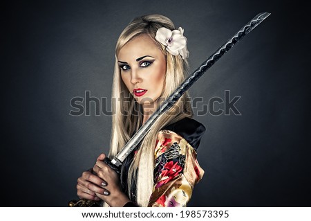 portrait of a woman with samurai sword