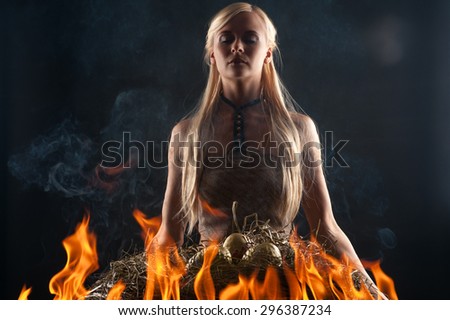 beautiful blond in the fire dragons with eggs in the nest