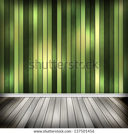 Green empty room, interior with line wallpaper. High resolution texture background.