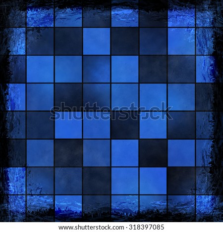 Blue grunge background. Old abstract vintage texture with frame and border.