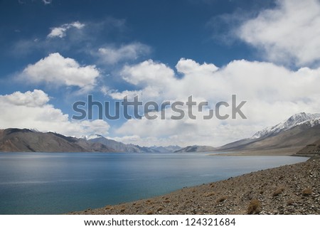 The Lake Pangong near Indian-Chinese border in Ladakh, India.