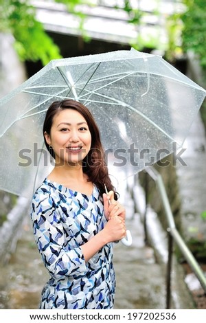 Japanese women are an umbrella on a rainy day