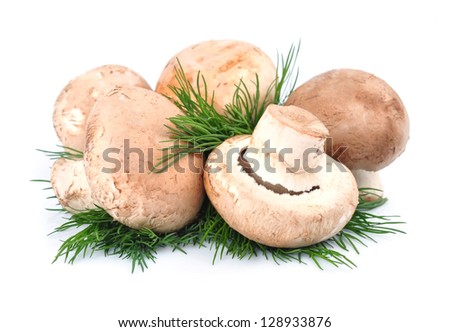 Mushroom and fresh parsley isolated on white background. Championing
