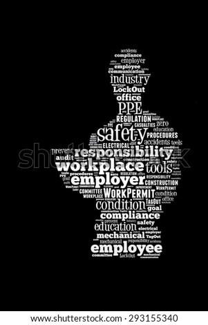 Safety at workplace conceptual presented in word cloud