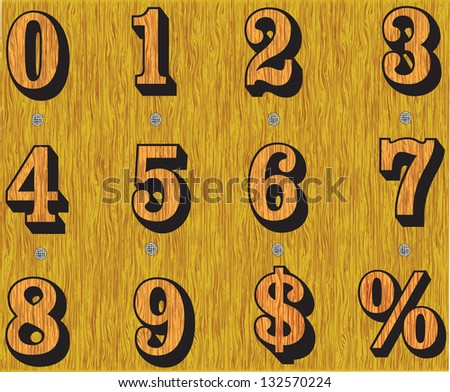 Number from 0 to 9.  wood background