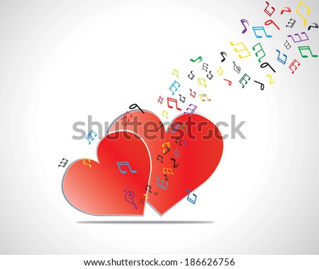 Happy Valentines Day Card with Heart, Music Notes. Vector Illustration