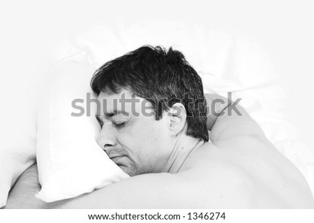 man sleeping over white