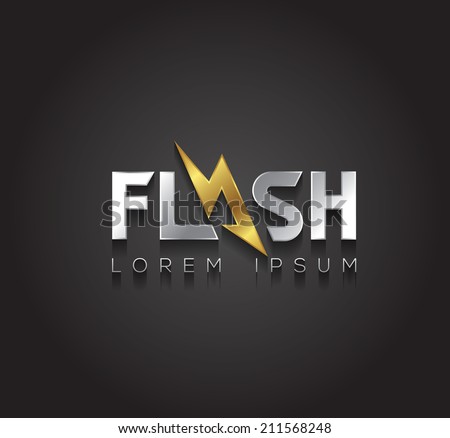 Vector graphic silver and gold Flash sign with lightning symbol