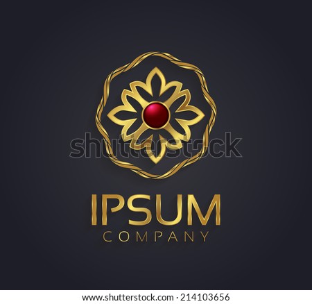 Decorative vector graphic gold and ruby flower symbol for your company