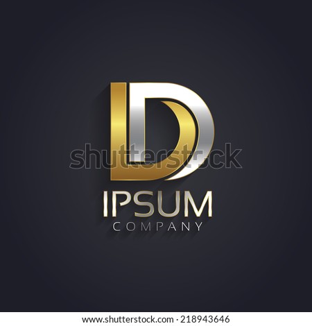 Vector graphic elegant silver and gold impossible font / symbol / alphabet / Letter D