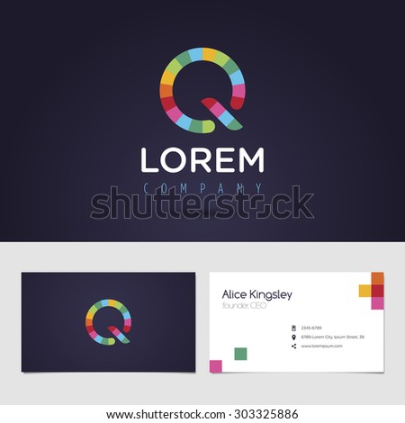 Vector graphic colorful pixel alphabet symbol / identity / business card in vibrant colors / Letter Q