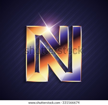 N Alphabet Letter Logo In Gold Golden 3d Metal Beautiful Typography